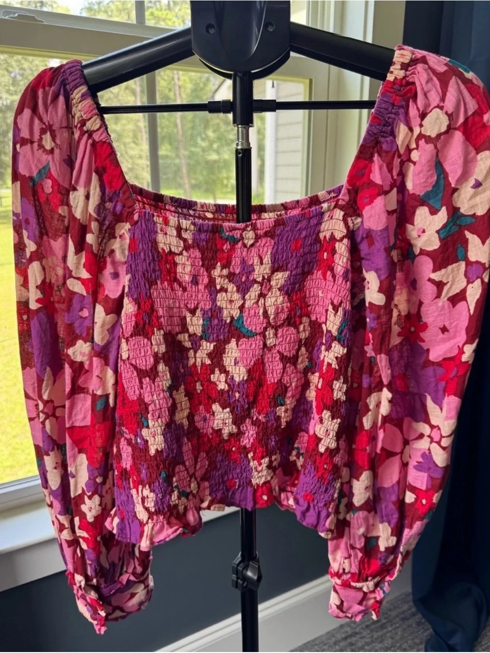 Free People Ariana Smocked Top Party Combo Pink Red Floral Size Medium
